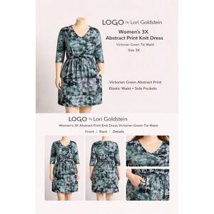 LOGO by Lori Goldstein Womens 3X Abstract Print Knit Dress Victorian Green A2316